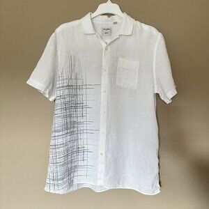 Baird McNutt Linen Murano Men L White Button Shirt Short Sleeve Artsy Beachy